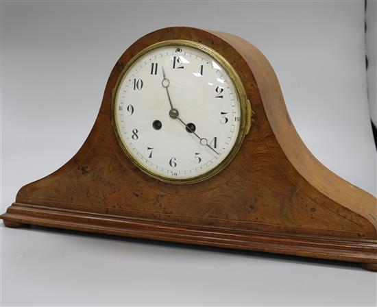 A burr walnut Napoleon hat clock width 46cm height 26cm